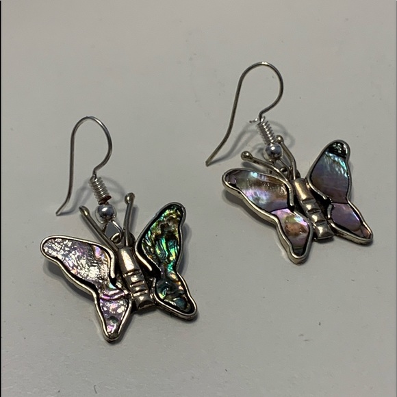 Gifts of Magi Jewelry - Silver and abalone butterfly earrings.